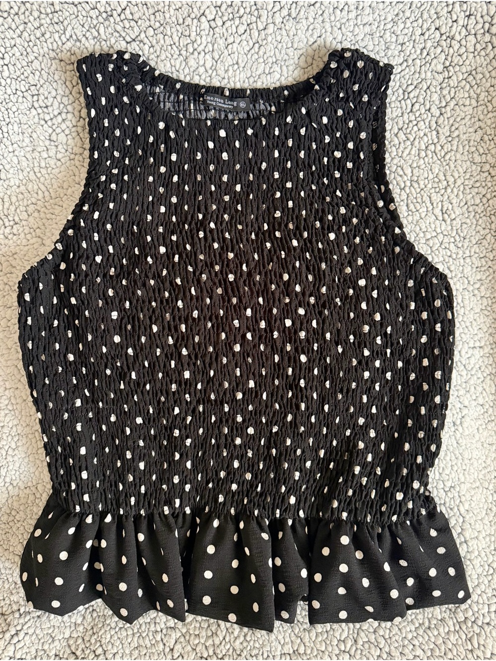 Black Polka Dot Smocked Peplum Tank Top - Loft